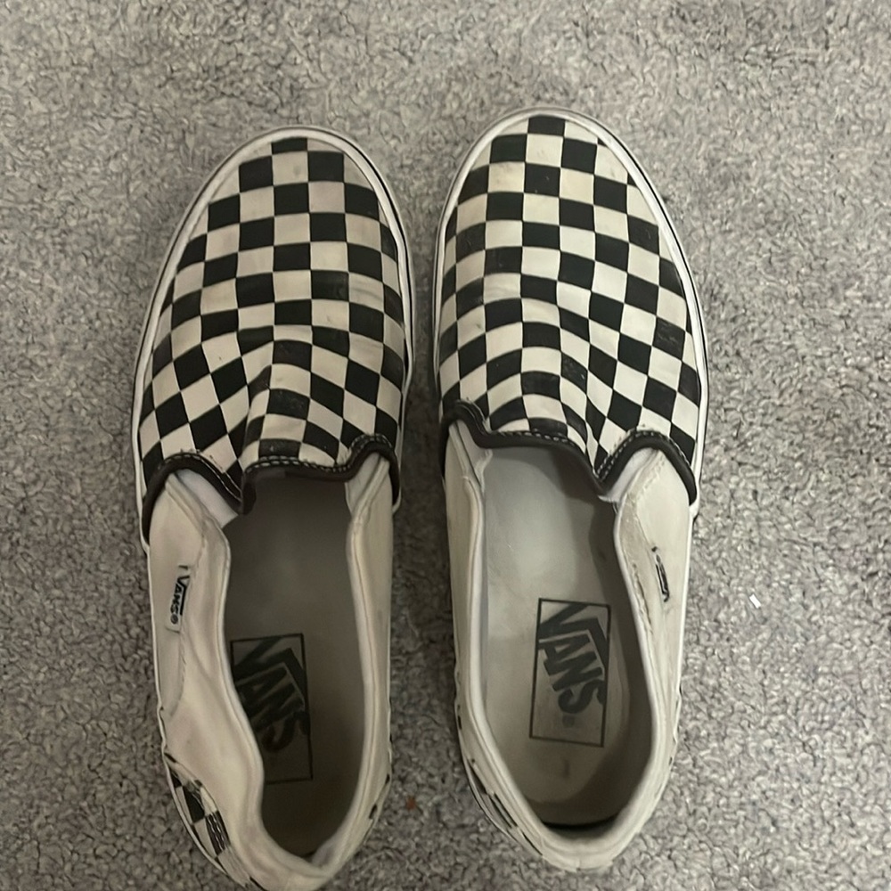 worn checkered vans